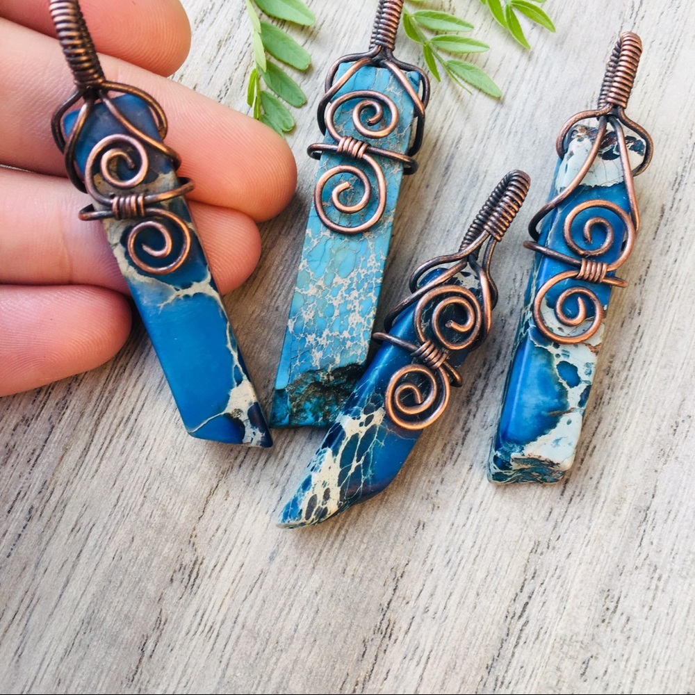 Wire wrapped imperial jasper pendant necklace #3 - Picture 2 of 5